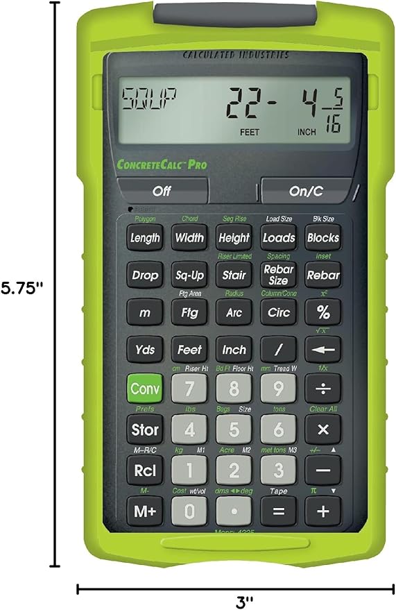Calculated Industries 4225 ConcreteCalc Pro Advanced Feet-Inch-Fraction, Metric Construction-Math Calculator Tool for Concrete, Masonry, Paving Contractors and Estimators