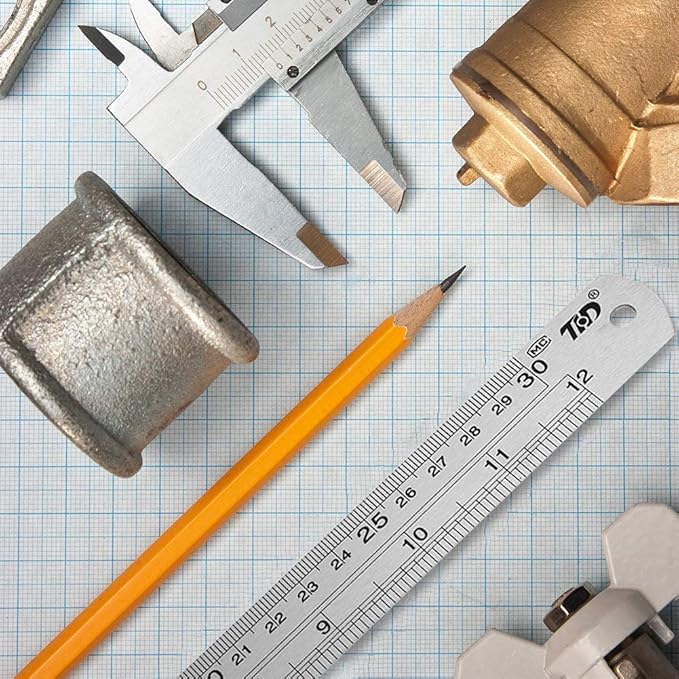 ZZTX Ruler Metal Straight Edge Stainless Steel Ruler 6 Inch Ruler Set Rulers Bulk 12 Pack