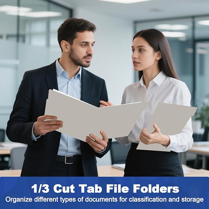 File Folder, HERKKA 30 Pack 1/3 Cut Tab File Folders, File Folders Great for Organizing and Filing, Letter Size, Grey