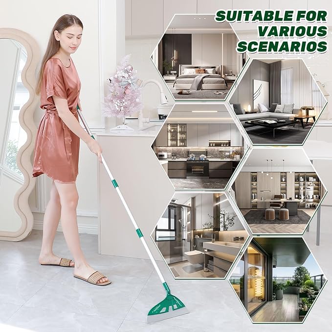 Magic Broom - Silicone Floor Sweeper with Squeegee, Bathroom Brush Set for Pet Hair (Dark Blue & Green)