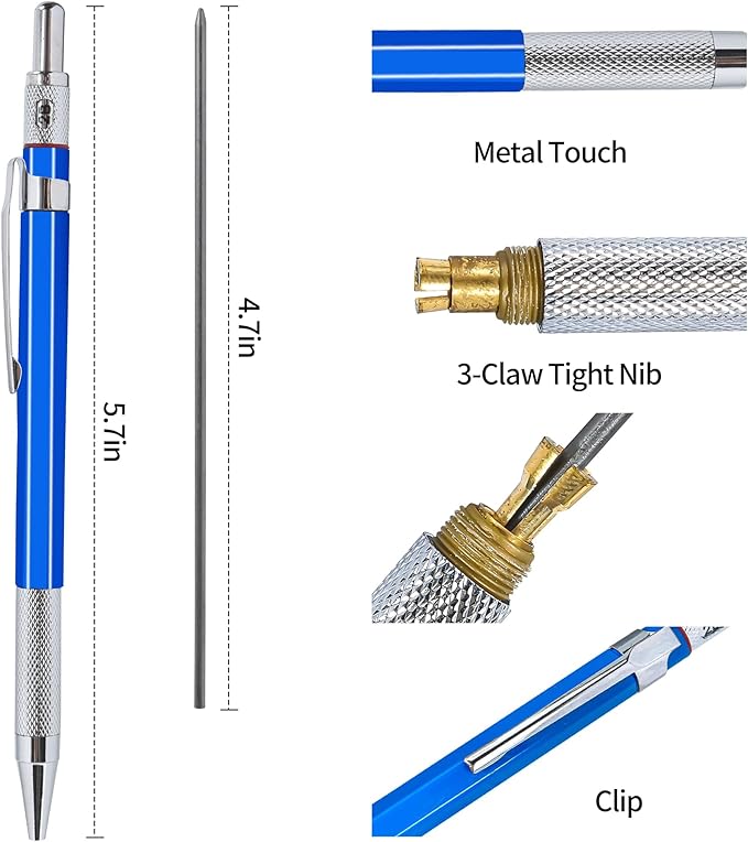 2mm Mechanical Pencil Set, 2 Pieces Artist Carpenter Drafting Pencils 2.0 mm with 2 Tube Lead Refill (HB, 2B), Art Lead Holder Metal Marker for Draft Drawing, Writing, Art Sketching