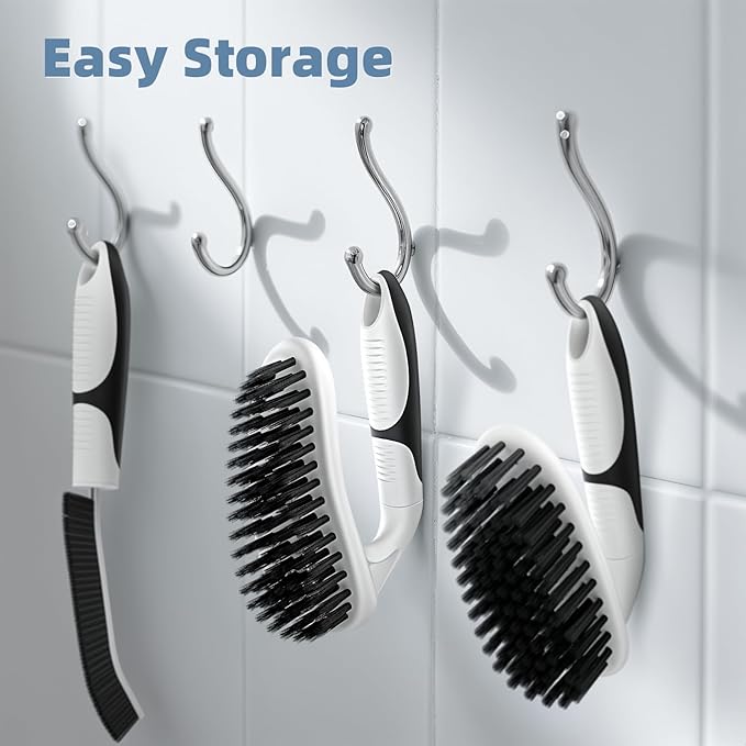 Cleangor Scrub Brush Set, Heavy Duty Scrub Brushes Crevice Cleaning Brush with Stiff Bristles, 3 Different Brushes Included for Household Use, Grout, Tile, Bathroom, Kitchen, Bathtub, Floor
