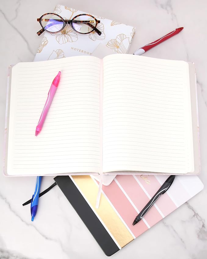 Eccolo Large Lined Journal Notebook, Hardbound Cover, Writing Journal, 256 Ruled White Pages, Ribbon Bookmark, Lay Flat, Desk Size for Work or School, Gold Foil Marble (Pink, 8x10 inches)