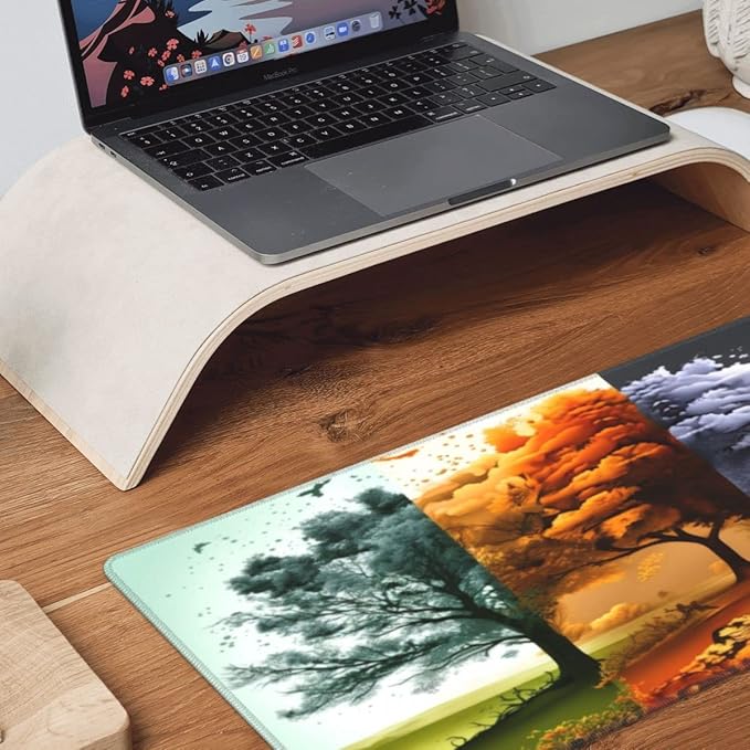 Desk Pad,Office Desk Mat 31.5"×11.8" Large Gaming Mouse Pad,Durable Extended Computer Mouse Pad,Waterproof Thick Big Mouse Pads with Non-Slip Rubber Base Office Home Four Seasons Tree