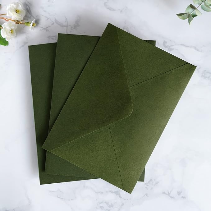 PONATIA 50 PCS/Pack A7 Envelopes, 5.25 x 7.28'' Olive Green Envelopes For 5x7'' Weddings Invitation Cards, Christmas Gift Cards, Acrylic Invitations, Photos and Any 5x7" Inserts