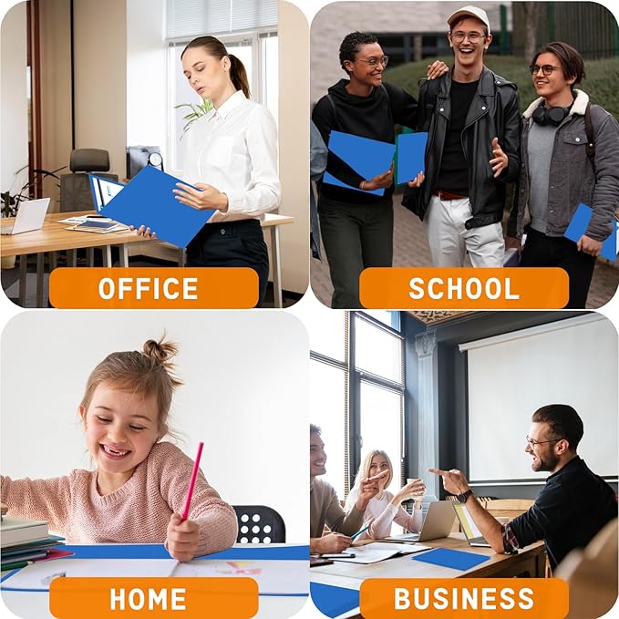 Zzrywuty File Folders with Pockets Letter Size, 50-Pack Paper Folders with Card Slot, Two Pocket Folders for School Students, Businessmen, Home and Office Workers(Blue)