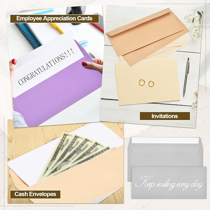 PATIKIL 100 Pack Light Gray #10 Business Envelopes, Colored Self Seal Letter Size Envelopes for Business Mailing Office Checks Invitation, 4-1/8 x 9-1/2 Inches