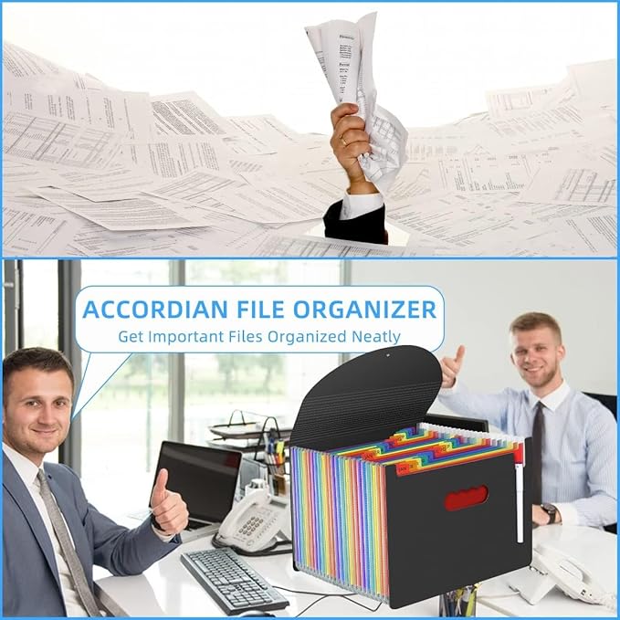 24 Pockets Expanding File Folder,Accordion File Organizer,Document Organizer Letter Size,Expandable Filing Box,Special Designed for Portable Use,Accordian Folders,Plastic (Rainbow)
