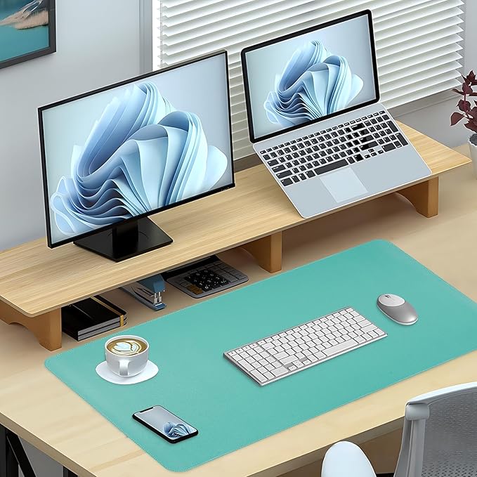 Dual-Sided Desk Pad, Large Mouse Pad, Natural Cork & PU Leather Non-Slip Waterproof Desk Mat for Office and Home (Fruit Green, 31.5" x 15.7")