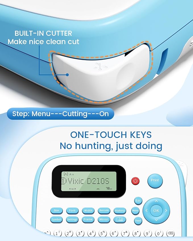 Label Maker Machine with Tapes, Label Maker Waterproof-Labels, Portable Label Makers Bundle 4 Label Tapes Included 12mm 0.47 Laminated White, D210S Handheld Labeling Machine for Home Office School