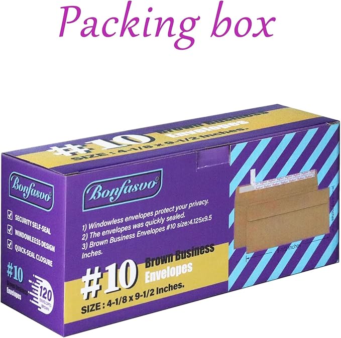 120 Pack #10 Brown Kraft Security Envelopes 4-1/8 x 9-1/2 inches Self Seal