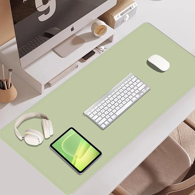 Non Slip Desk Mat, 31.5" x 15.7" PU Leather Desk Pad, Cork Desk Mat for Desktop, Desk Pad for Keyboard and Mouse, Ideal for Office and Home, Matcha