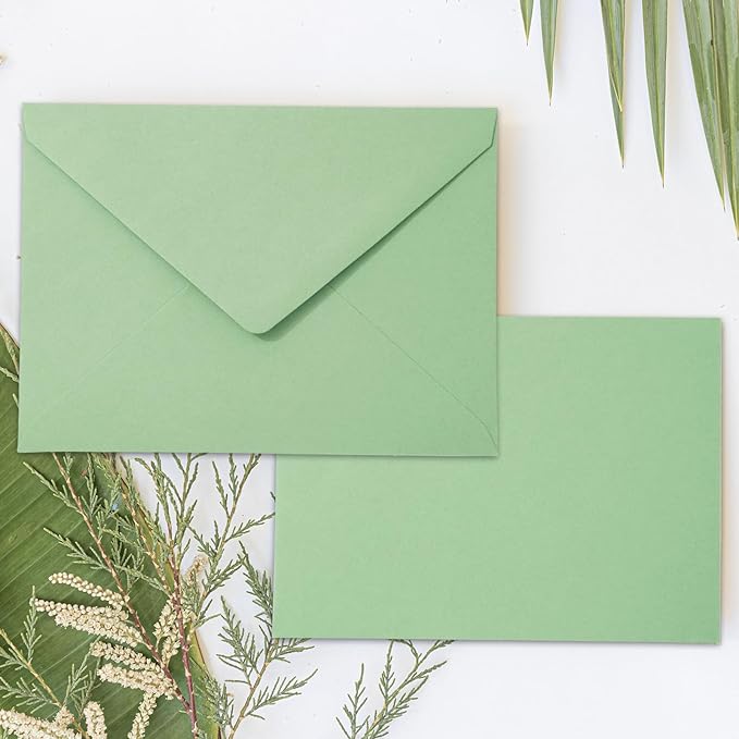 Whaline 50Pcs A7 Invitation Envelopes Set Pastel Green Greeting Card Envelopes V-Flap Envelope Gift Card Sleeves for Mailing Sending Card, 7.3x5.3 Inch