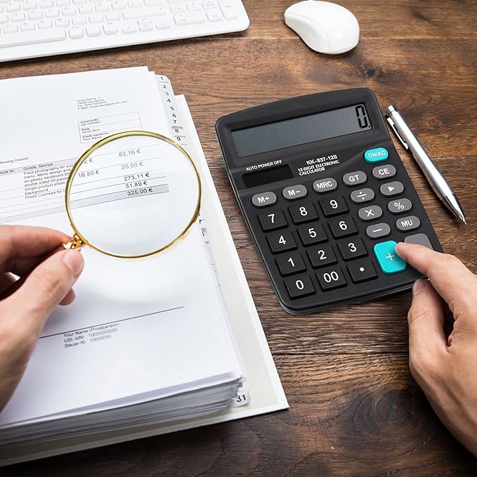 Konohan 8 Pieces 12-Digit Calculator, Solar Basic Desktop Calculator Large Display Electronic Dual Power Handheld for Home Office School(Black)