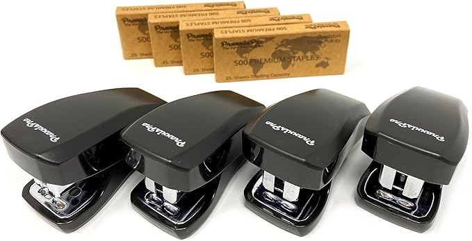 Aria Premium Mini Stapler Set by PraxxisPro - with Built-in Staple Removers, 2000 Standard Staples Included - for Office, School, and Travel (All Black)