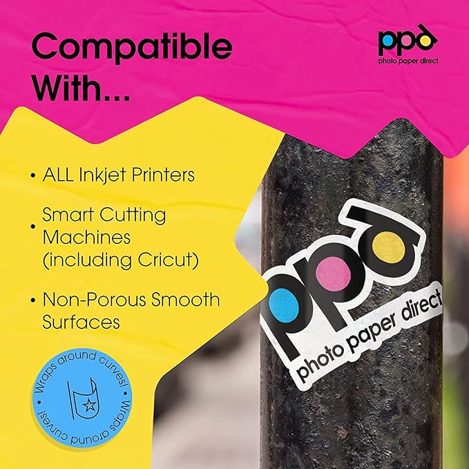 PPD Printable Vinyl Sticker Paper for Inkjet Printer, Matte Sticker Paper 8.5 x 11, Self-Adhesive Print Your Own Stickers at Home, Custom Photo, Waterproof & Tear Resistant, Instant Dry (20 Sheets)