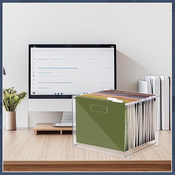 24 Hanging File Folder with Acrylic Organizer for Letter/a4 Size Desktop Clear File Storage Box with Handles for Home Work Office Use(Neutral,Classic)
