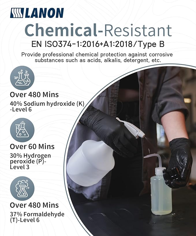 LANON Food Safe Disposable Nitrile Gloves, Latex-Free, Powder-Free, Silicone-Free, Textured Fingertips, Cooking, Black,X-Large