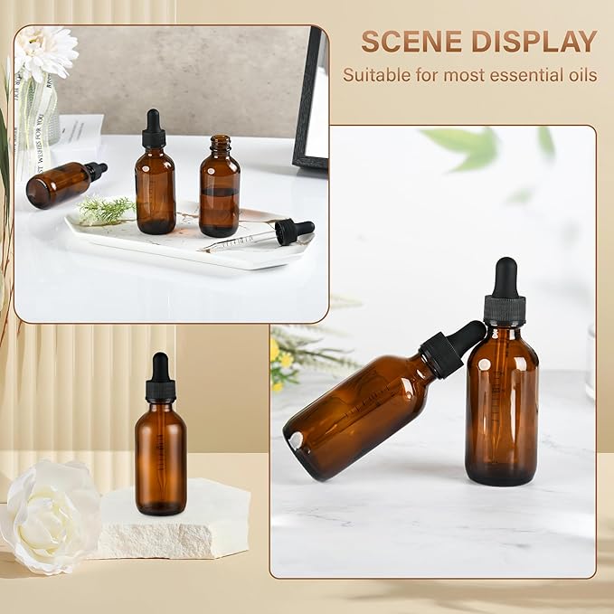 6 Pcs, 2oz Amber Glass Eye Dropper Bottle, Tincture Bottles with Leak-Proof Design, Stronger Suction, for All Kinds of Mixed Liquids