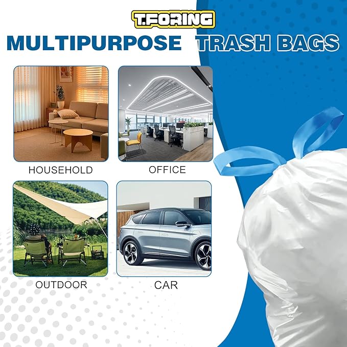 8 Gallon Trash Bags Drawstring 1.2 Mil - 100 Count White Medium Garbage Bags Unscented, 30 Liter Thick Plastic Trash Can Liners for Home Kitchen Bathroom