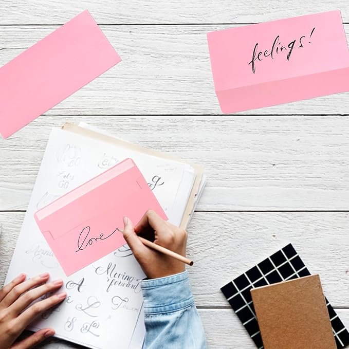 50 packs #10 Business envelopes, pink envelopes, self-sealing standard envelopes, suitable for personal and business, checks, mailing letters, invoices (41/8x9/2 inches)