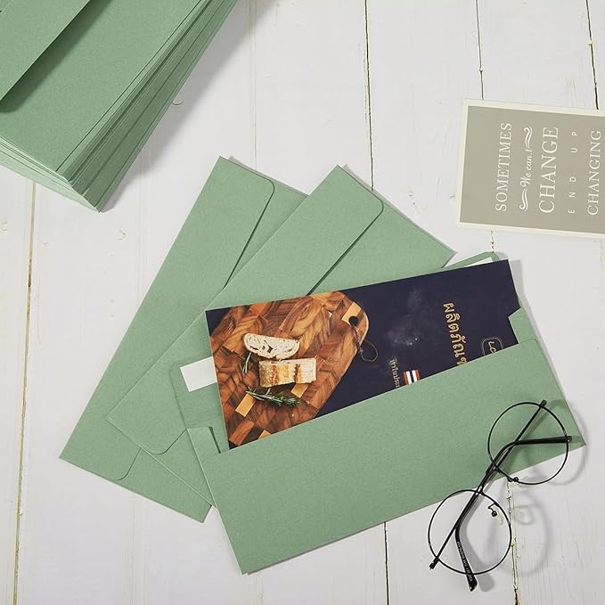 Wishop 100 Pack Sage-Green #10 Business Envelopes Self Seal Standard Envelopes for Office Checks, Business, Letter Mailing Invoices, 4.13 x 9.49 Inches (100)