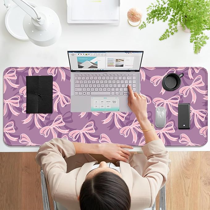Pretty Purple Bows Gaming Desk Mat, Computer Keyboard Large Extended Long Girly Mouse Pad for Office and Home, XL (W15)
