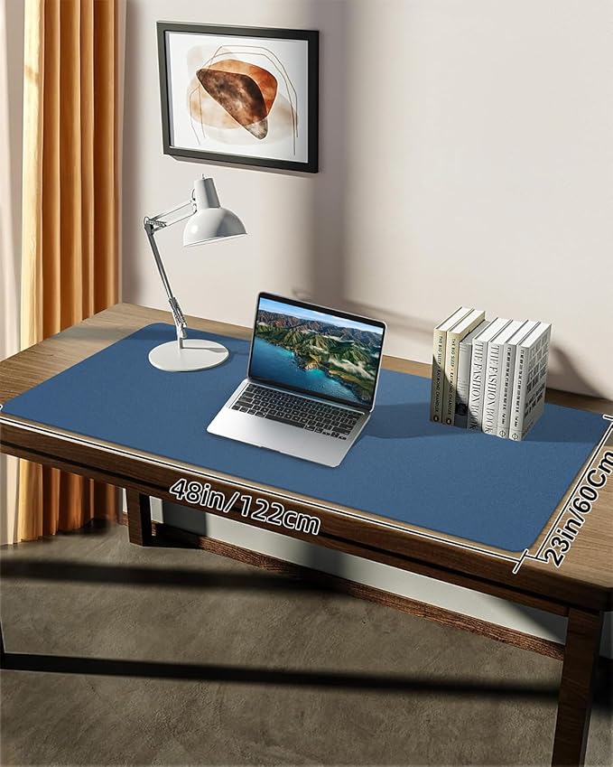 Desk mat Large, Leather Desk Pad Protector,Office Desk Mat,Mouse Pad, Non-Slip Desk Blotter, Laptop Desk Pad, Waterproof Desk Writing Pad for Office&Home (Grey Blue, 48" x 24")