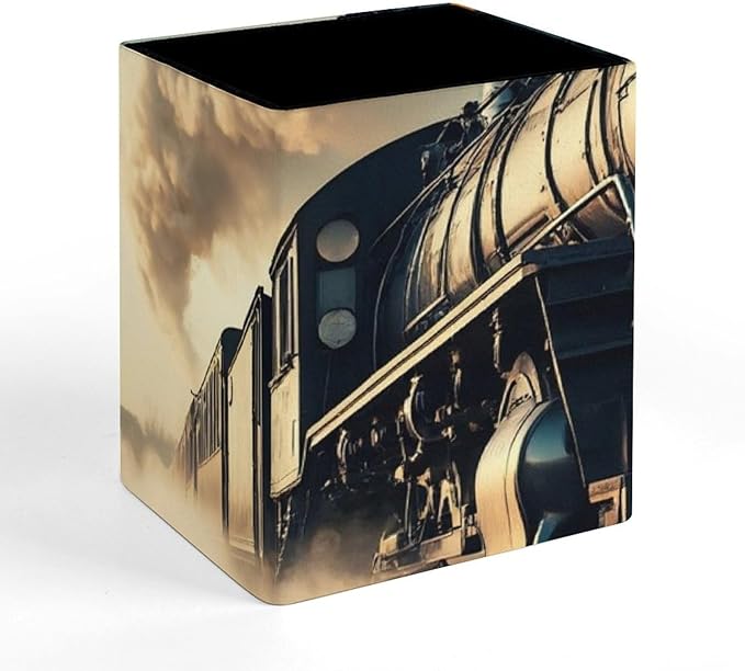 Holder Cup Makeup Brush Storage Organizer, Waterproof Multifunctional Office Supplies, Pen Holder Square Leather Pencil Train