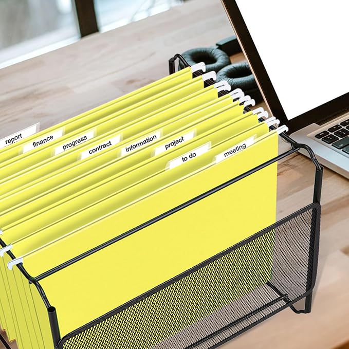 HERKKA Hanging File Folders, 30 Pack Reinforced Letter Size Hanging Folders, Designed for Bulky Files, Filing Cabinet, 1/5-Cut Adjustable Tabs (Yellow)