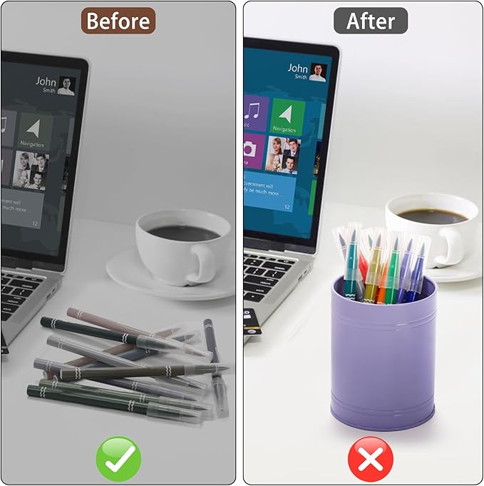 9 Pack Metal Pen Holder, Colorful Desktop Pencil Cup, Mini Stationary Supplies Buckets, Round Makeup Brush Storage Organizers for Office Home School Classroom Accessory, 3.5 x 4.5 Inches