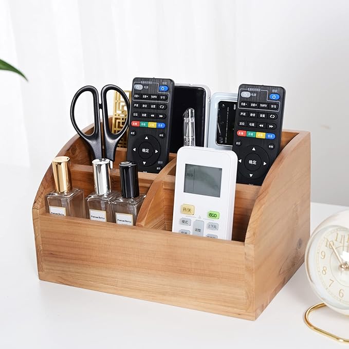 Farmhouse Solid Wooden Mail Sorter Wood Desk Organizer TV Remote Holder Rustic Vintage Caddy Mail Basket Storage Caddy for Bills, Kitchen, Desktop, Workspace Counter Top Home Decor Office Supplies……