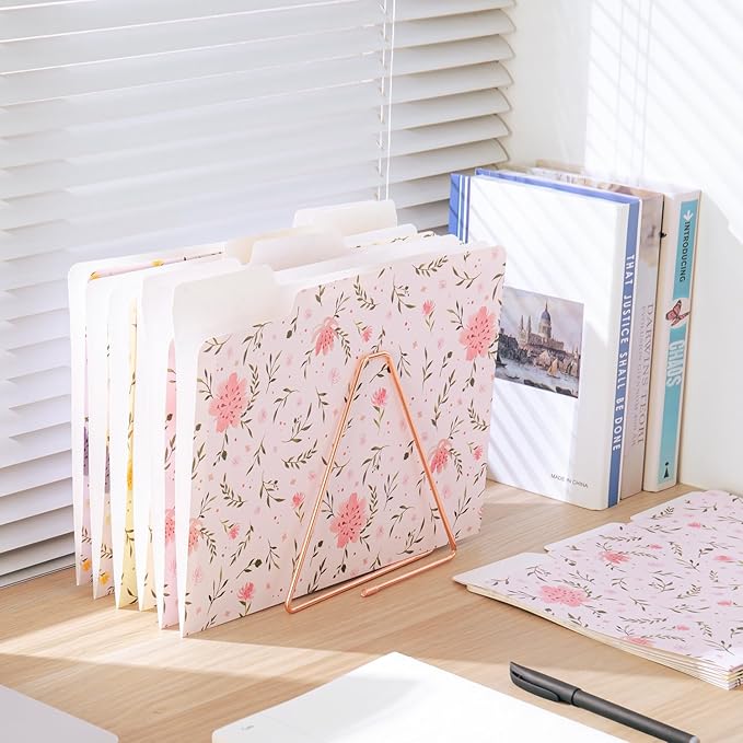 Y YOMA 12 Pack Decorative File Folders Letter Size File Folder with 1/3-Cut Tab Cute Pretty Colored Heavyweight Filing Folder File Organizers for Office School Home Desktop, Flower Design