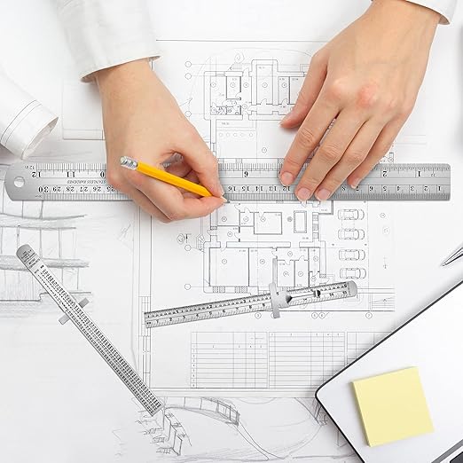 TOODOO 8 Pcs Pocket Ruler 6 Inch and 12 Inch Metal Rulers with Inch and Metric Graduation Stainless Steel Precision Measuring Tool for Engineering, School, Office