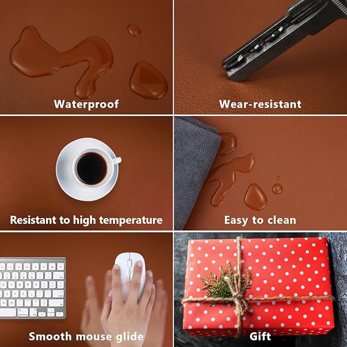 Brown PU Leather Desk Cover XVCute Desk Pad, 23.6"x13.8", for Top of Desks, Non-Slip, Office Accessories, Beige