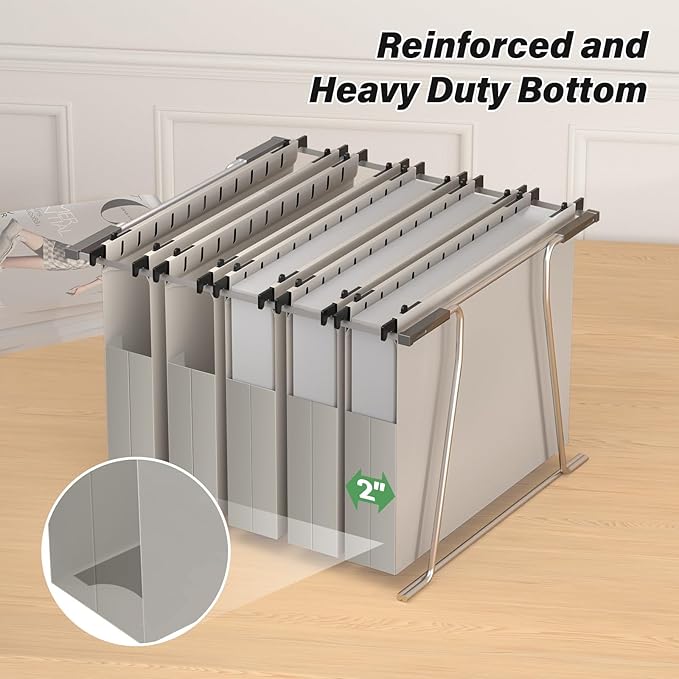 Ansook Plastic Expanding Hanging File Folders,12 Pack Reinforced Extra Capacity Hang Folders,Letter Size,Accordian Pocket,Heavy Duty 2 Inch Expansion,Hanging Folder Organizer for Office Home,Grey