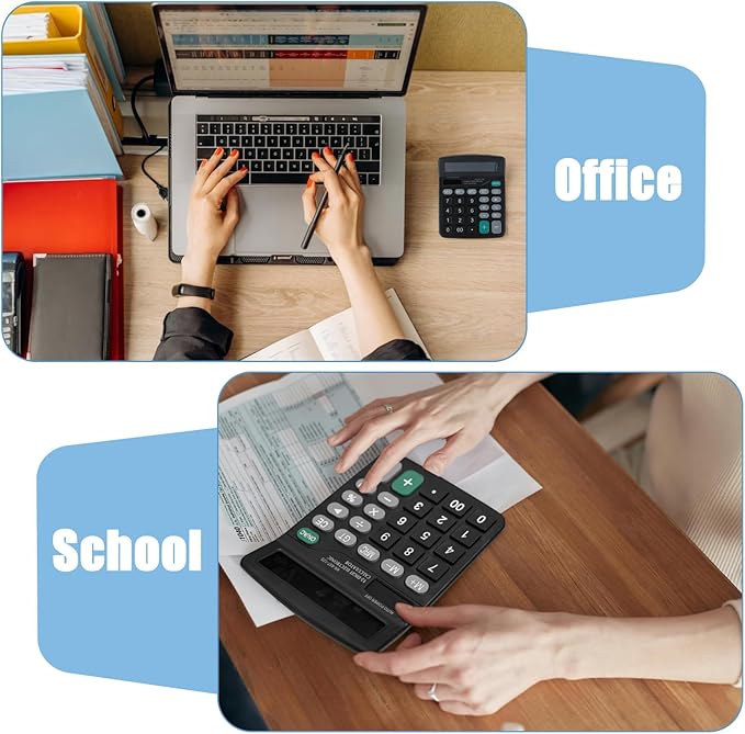 8PCS Desktop Calculators 12-Digit Dual Solar Power Calculator Handheld Basic Office Calculators with Large LCD Display and Big Sensitive Button for Office, School, Home (Black)