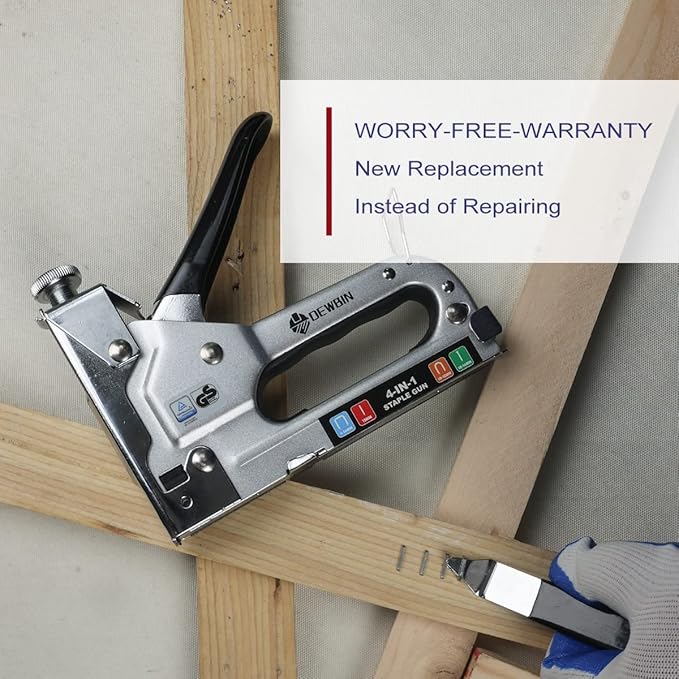Upholstery Staple Gun Heavy Duty, DEWBIN 4 in 1 Stapler Gun with 2000 Staples, Remover, Manual Brad Nailer Power Adjustment Stapler Gun for Wood, Upholstery, Carpentry, Decoration DIY Staple Gun