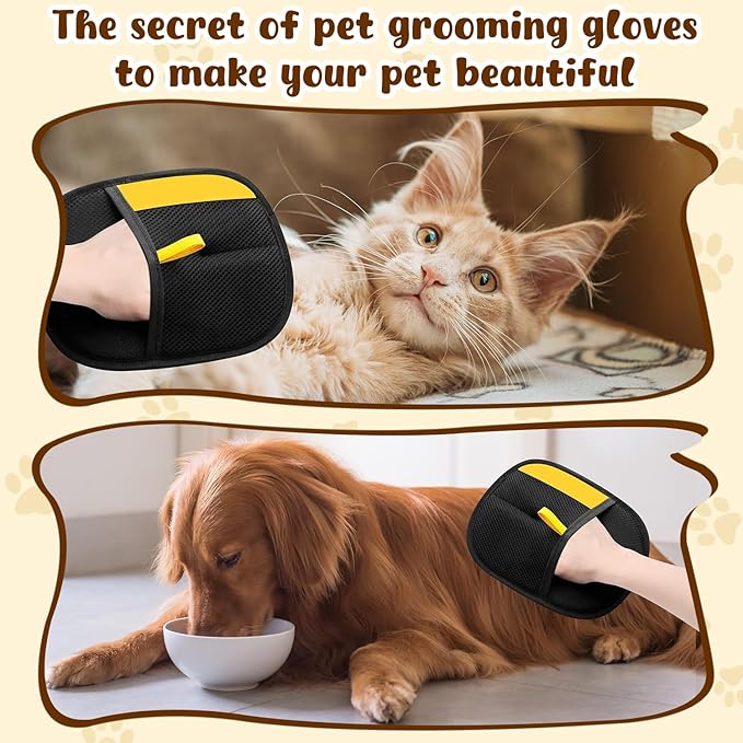 HONGYUNDA 2pcs Pet Hair Removal Glove for Cats & Dogs, 2025 New Upgrade Efficient Grooming Gloves for Pet Hair, Cat Grooming Gloves for Hair Removal, Reusable Pet Hair Remover Glove