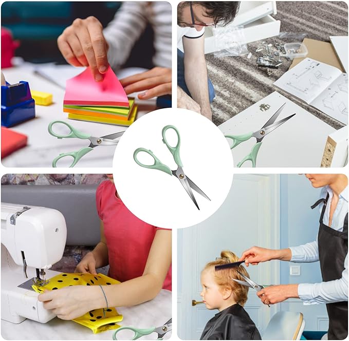 Gold Scissors, Stainless Steel Blade with Acrylic Handle, All Purpose Scissor for Office, School, Home, Fabric Shears, Tijeras (6.3" Green)