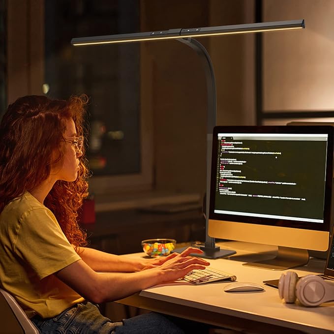 KableRika Desk Lamp, 24W Brightest LED Desk Lamp For Home Office, 31.5" Wide Dimmable Architect Task Lamp With Base,Eye Protection Modern Tall Desk Light For Workbench Office Lighting Computer Working