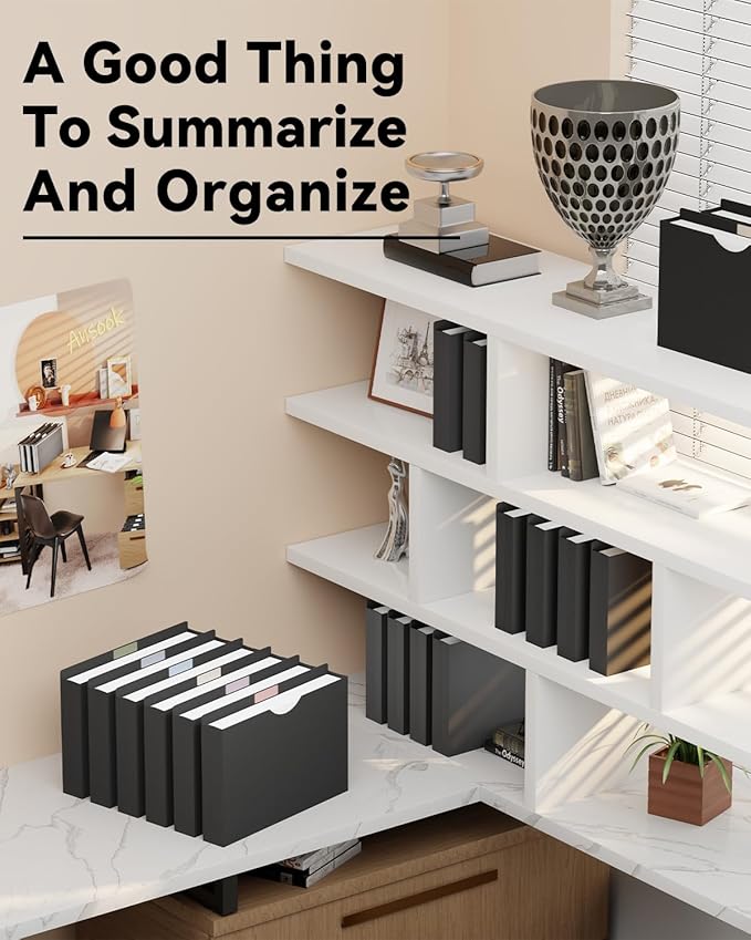 ANSOOK 2 Inch Plastic File Jackets, Manila File Folders Letter Size, Heavy Duty Expanding File Folders, Expansion Pocket, Reinforced Straight Cut Tab, 12 Pack, Black Folders for Office School Home