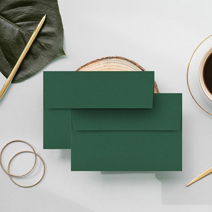 50 Pack 5x7 Envelopes for Invitations,5.25x7.25 inches,A7 Envelope Green Self Seal,Printable Envelopes for Wedding,Invitation,Baby Shower,5x7 Cards