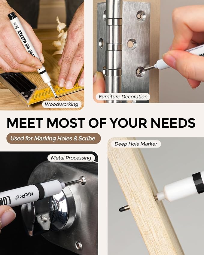 Nicpro 72 PCS Long Nib Marker Pens, 20mm Black Deep Hole Markers Bulk, Quick Dry & Waterproof Construction Marker, Long Head Mark Pens for Metal Steel Tile Glass Carpenter Marking Tool for Woodworking