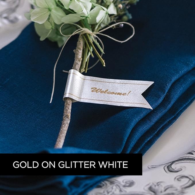 Brother Printer Brother P-touch TZe-PR254 Gold Print on White Glitter Premium Laminated Tape 24mm (0.94”) wide x 8m (26.2’) long, TZEPR254