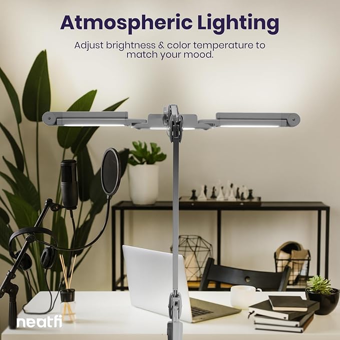 Neatfi (New Model) 3,000 Lumens LED Desk Lamp, Dimmable, 360 SMD LEDs, 30W, CRI 95, Adjustable Light Modes, Task Lamps for Home Office, Study Lamp, Desk Light Bar (CCT with Clamp, Silver, 44 Inches)