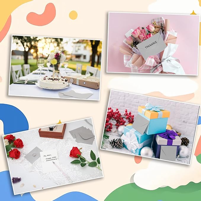 100 Pack 4 x 2.75" Mini Envelopes Metallic Silver 120GSM Gift Card Envelopes Bulk Small Paper Gift Card Sleeves Greeting Card Business Card Tiny Envelope Pockets for Card & Invitation