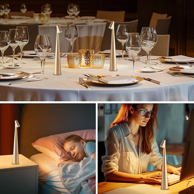 Cordless Small Table Lamps Set of 2,3 Levels Brightness Portable Desk Lamp,Rechargeable Battery Lights for Outdoor, Restaurant, Bedside, Baby Night Light,Gifts(Gold)