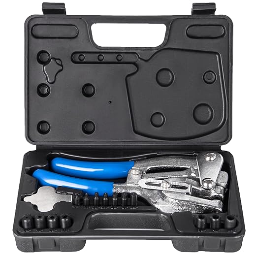 Metal Hole Punch Tool Set - Professional Heavy Duty Hole Punch for Metal - Hand 3/32in to 9/32in for Aluminum, Brass and Steel Sheet Metal with Storage Box - Blue