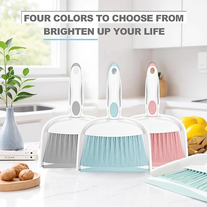 NBGYTECH Mini Broom and Dustpan Set Small Broom with Dustpan Combo Set Portable Cleaning Tools for Home Office RV Learning Camping (White+Blue)